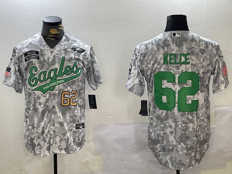 Men%27s Philadelphia Eagles #62 Jason Kelce Arctic Camo 2024 Salute to Service Stitched Baseball Jerseys